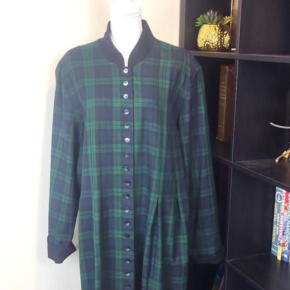 Vtg 90s APPLESEED'S Green Blue Plaid Long Sleeve Button Front Praire Dress - 26W - Picture 2 of 12